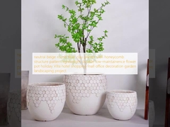 Plantação de argila de fibra redonda beige neutra com padrão de estrutura de favo de mel leve durável pouca manutenção flor de vaso de férias Vila hotel shopping center decoração de escritório jardim projeto de paisagismo