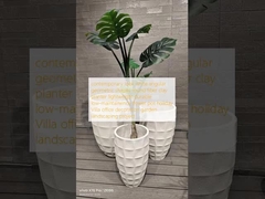 visual contemporâneo branco formas geométricas angulares vaso de fibra de argila redondo leve durável baixa manutenção vaso de flores decoração de escritório Villa de férias projeto de paisagismo de jardim