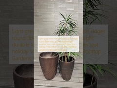 Cinza claro com ranhuras circulares horizontais em torno do vaso de fibra de argila leve durável de baixa manutenção vaso de flores decoração de escritório Villa feriado Projetos de paisagismo de jardins no terraço