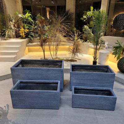 comprar Planteadores ao ar livre de argila de fibra verde com forma retangular e pote de flores resistente a geadas online manufacture