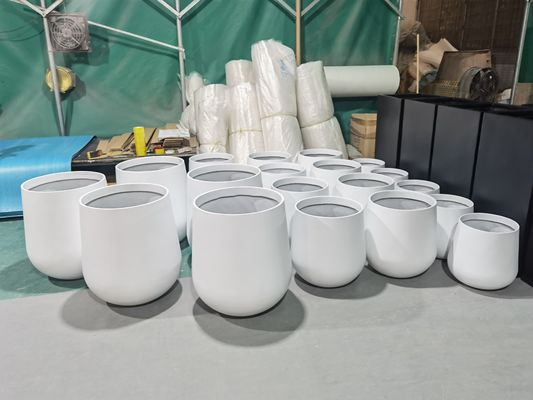 comprar Forma redonda alta vasos de flores de fibra de vidro personalizados impressão de logotipo Resina caixa de plantas de fibra de vidro online manufacture