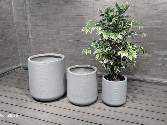 Plantação de flores redonda de argila de fibra azul durável com drenagem