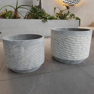 Superfície de textura única Plantação de argila de fibra resistente à geada Vaso de flores redondo com acabamento fosco/brilhante
