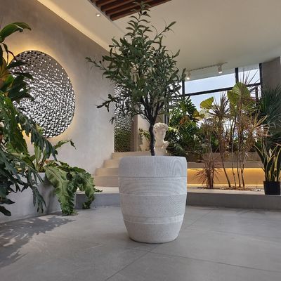Texturas redondas de fibra de argila de plantação esculpida à mão para decoração interna / externa