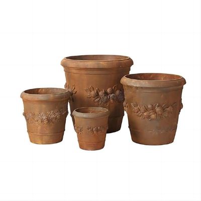 Potes decorativos de cimento arquitetônico esculpidos à mão para decoração do pátio
