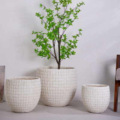 Plantação de argila de fibra redonda beige neutra com padrão a quadros leve durável pouca manutenção flor de vaso de férias Vila hotel shopping center decoração de escritório jardim projeto de paisagismo