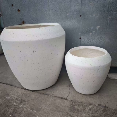 branco fosco pontilhado com pequenas manchas escuras vaso de fibra de argila redonda leve durável baixa manutenção vaso de flores decoração de escritório Villa de férias projeto de paisagismo de jardim