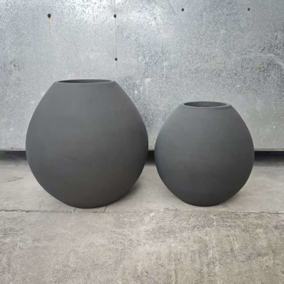 vaso de fibra de argila cinza fosco, redondo, em forma de urna, leve, durável, de baixa manutenção, vaso de flores, decoração de escritório, Villa de férias, projeto de paisagismo de jardim