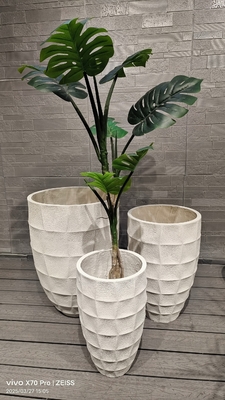 visual contemporâneo branco formas geométricas angulares vaso de fibra de argila redondo leve durável baixa manutenção vaso de flores decoração de escritório Villa de férias projeto de paisagismo de jardim