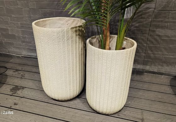 Bege Claro Listras Finas Dispostas Verticalmente Texturas Jardins de Telhado em Fibra de Argila Vaso Redondo