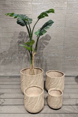 Low - Key Light Grey Flower Pots Chevron Patterns Round Fiber Clay Holiday Villa Projeto de paisagismo